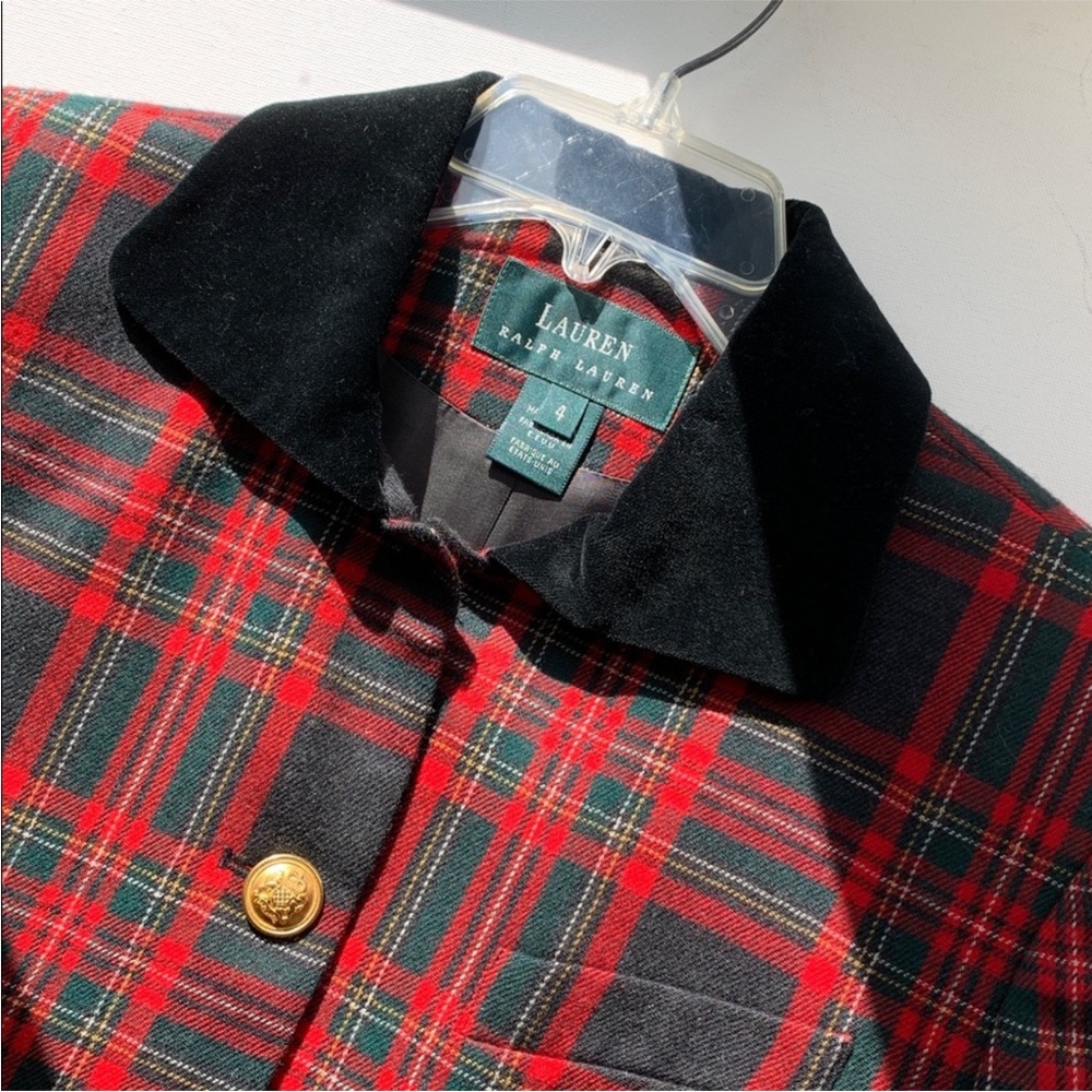 Ralph Lauren Holiday Vintage Tartan Plaid Red Jacket Gold w/ Black Velvet Collar - Picture 15 of 15